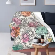 

Floral Skull Blankets Colorful Mexican Flannel Funny Warm Throw Blanket for Home Decoration 09