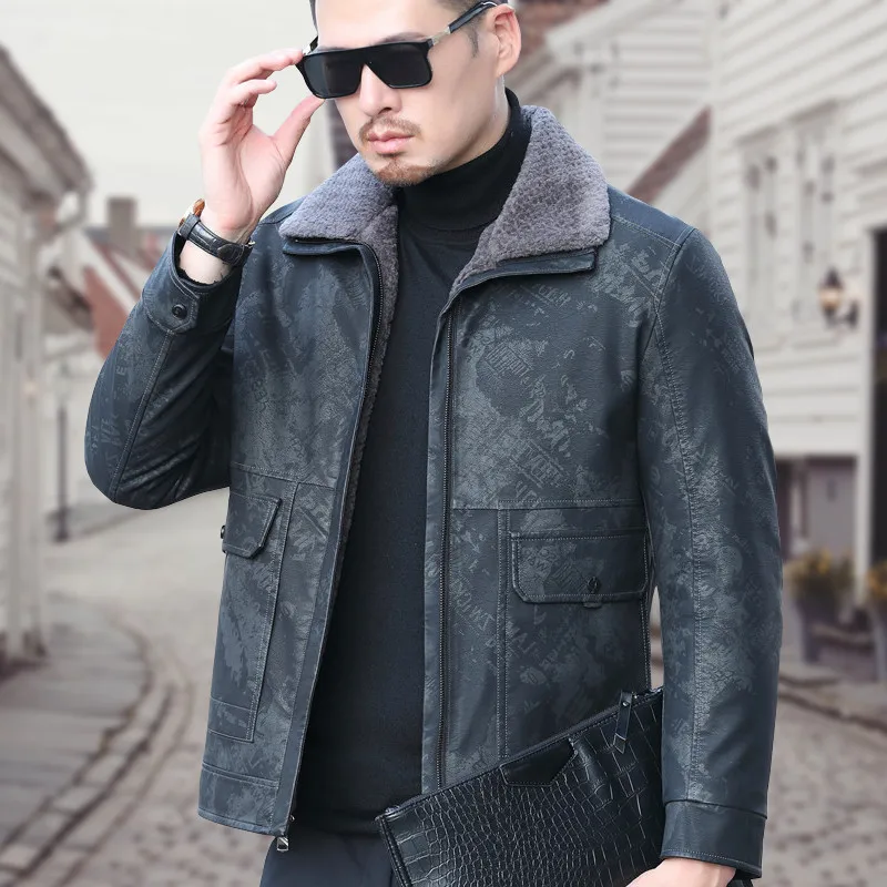 

New Thick Leather Jacket Mens Winter Autumn Men's Fashion Faux Fur Collar Windproof Warm Coat Male Brand Clothing M-3Xl