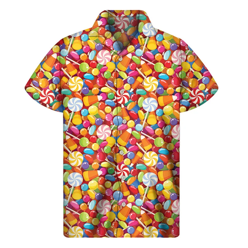 Colorful Fudge Lollipop Shirt Men Clothes 3D Print Candy Hawaiian