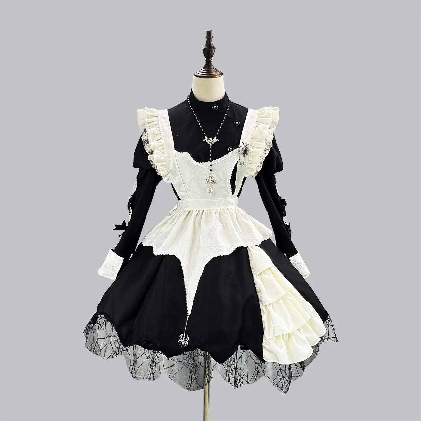 Gothic Maid Kostüm Kleid Schwarz S-5XL Cosplay Halloween Party 7
