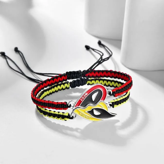 2024 New Deadpool Bracelet Set Animation Peripheral Red and Yellow Deadpool Handwoven Hearts Best Brothers Couple Bracelet Gift
