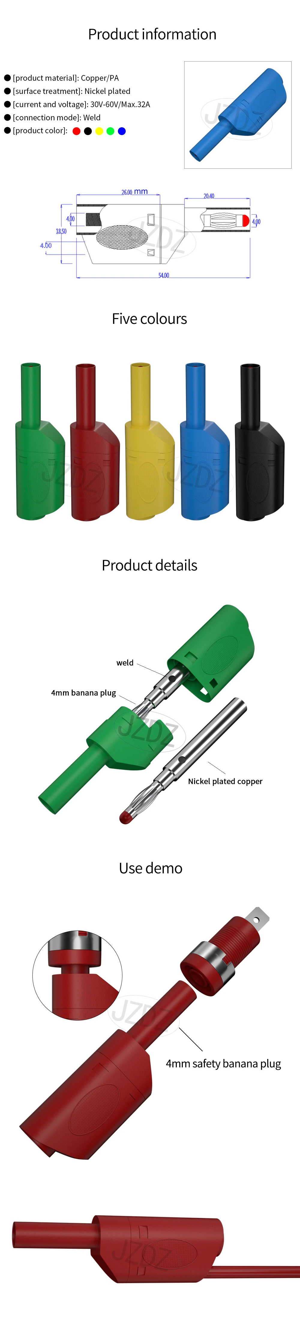 JZDZ 5PCS 4MM Bananenstecker Sicherheitshülle Stapelbarer Draht Lötanschluss DIY Elektrowerkzeuge J.10038 – Detail 1