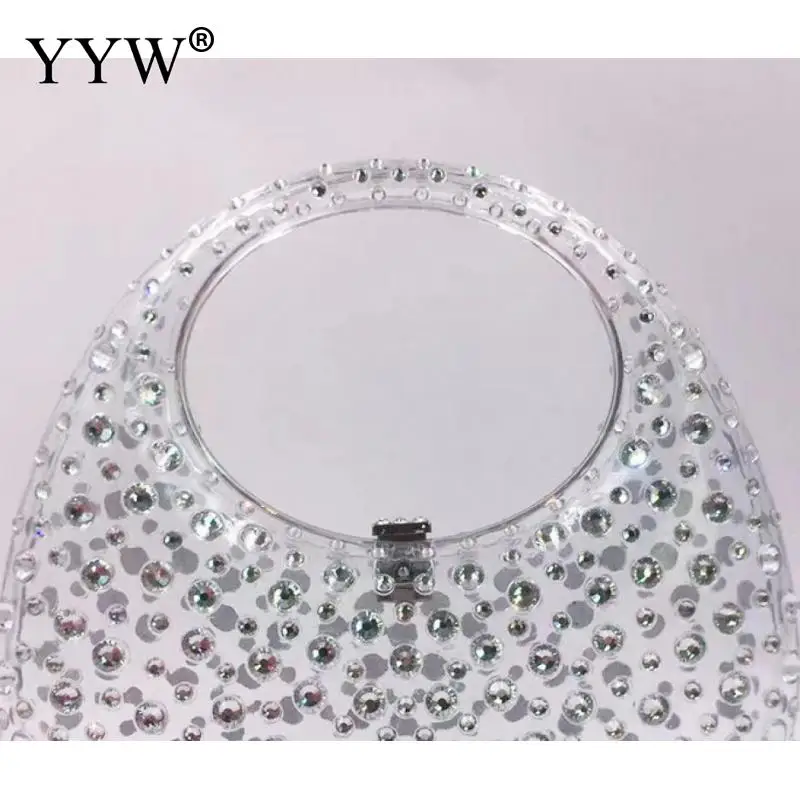 Shiny Diamond Transparent Acrylic Half Moon Purse 2023 Designer Luxury Evening Handbag Ladies Wedding Party Diamond Clutch Bag