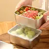 Stainless Steel Square Plate With Lid Rectangular Food Storage Pan Commercial Dish Tray Large Refreshing Lunch Box Container 2