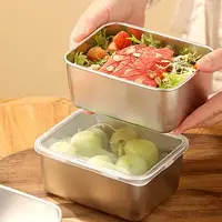 Stainless Steel Square Plate With Lid Rectangular Food Storage Pan Commercial Dish Tray Large Refreshing Lunch Box Container 2