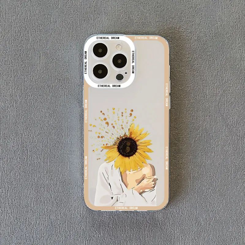 Ölgemälde Blumen mädchen klare Telefon hülle für iPhone 15 12 11 Pro Max 13 14 Pro Max 15 14 7 8 plus se2 xr xs x transparente Abdeckung – Detail 10
