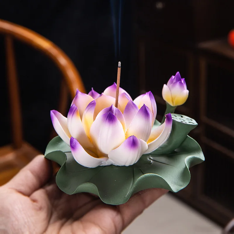 0024 Ceramic Handmade Lotus Incense Burner New Chinese Style Sandalwood Incense Holder Home Desktop Lotus Decoration