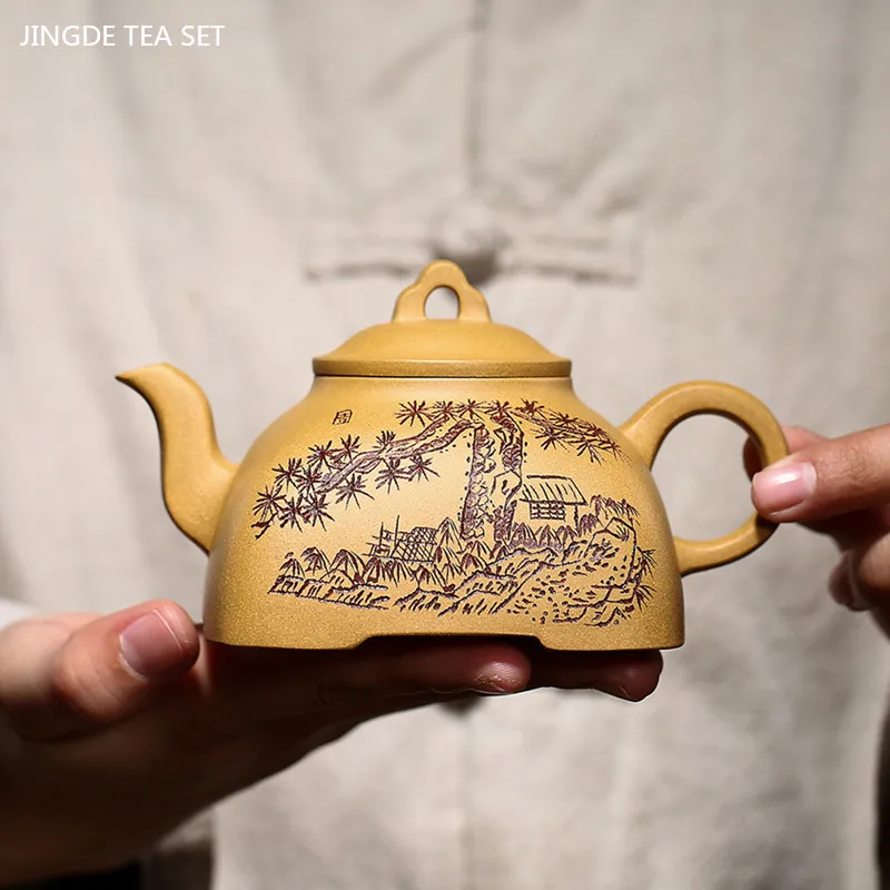 

260ml Boutique Yixing Purple Clay Tea Pot Gold Section Mud Beauty Kettle Hand-painted Filter Teapot High Grade Zisha Tea Set