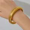 18K PVD Gold Plated Spring Antique Original Design Wide and Narrow Style Elastic  stainless Steel Bracelet Jewelry for women 6