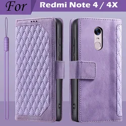 Premium Magnetic Leather Flip Wallet Phone Case for Redmi Note 4X (Style 1 Purple)