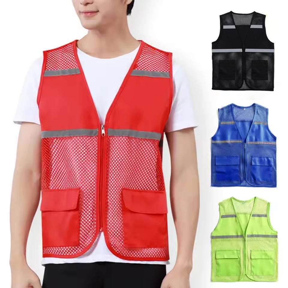 Safety Vest for Men Breathable Mesh Work Vest with Pockets and Zipper Construction Volunteer Safety Workwear