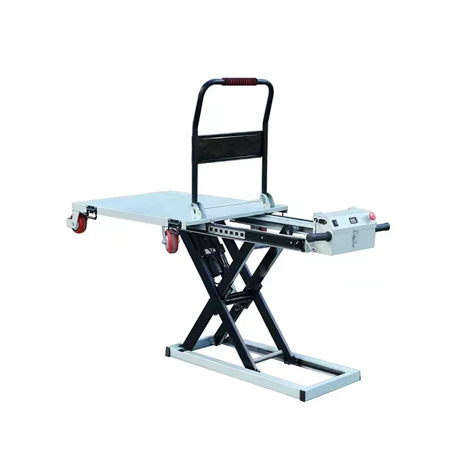 Portable electric powered self loading hand carts and trolleys flat lifting table hydraulic electric
