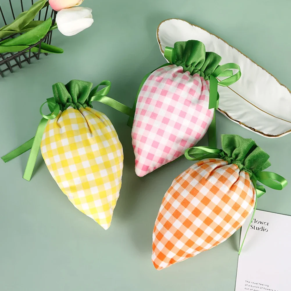 1Pcs Easter Carrot Gift Bags Velvet Carrot Drawstring Bags Easter Candy Cookie Packaging for Kids Easter Decoration 2025