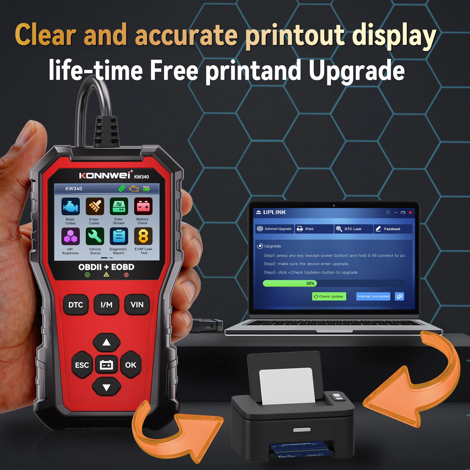 KONNWEI Car OBD2 Scanner KW340, CAN EOBD Diagnostic Tool with Engine Battery Test Fault Code Reading Clearing and Real Time Data 2026 - Image 5