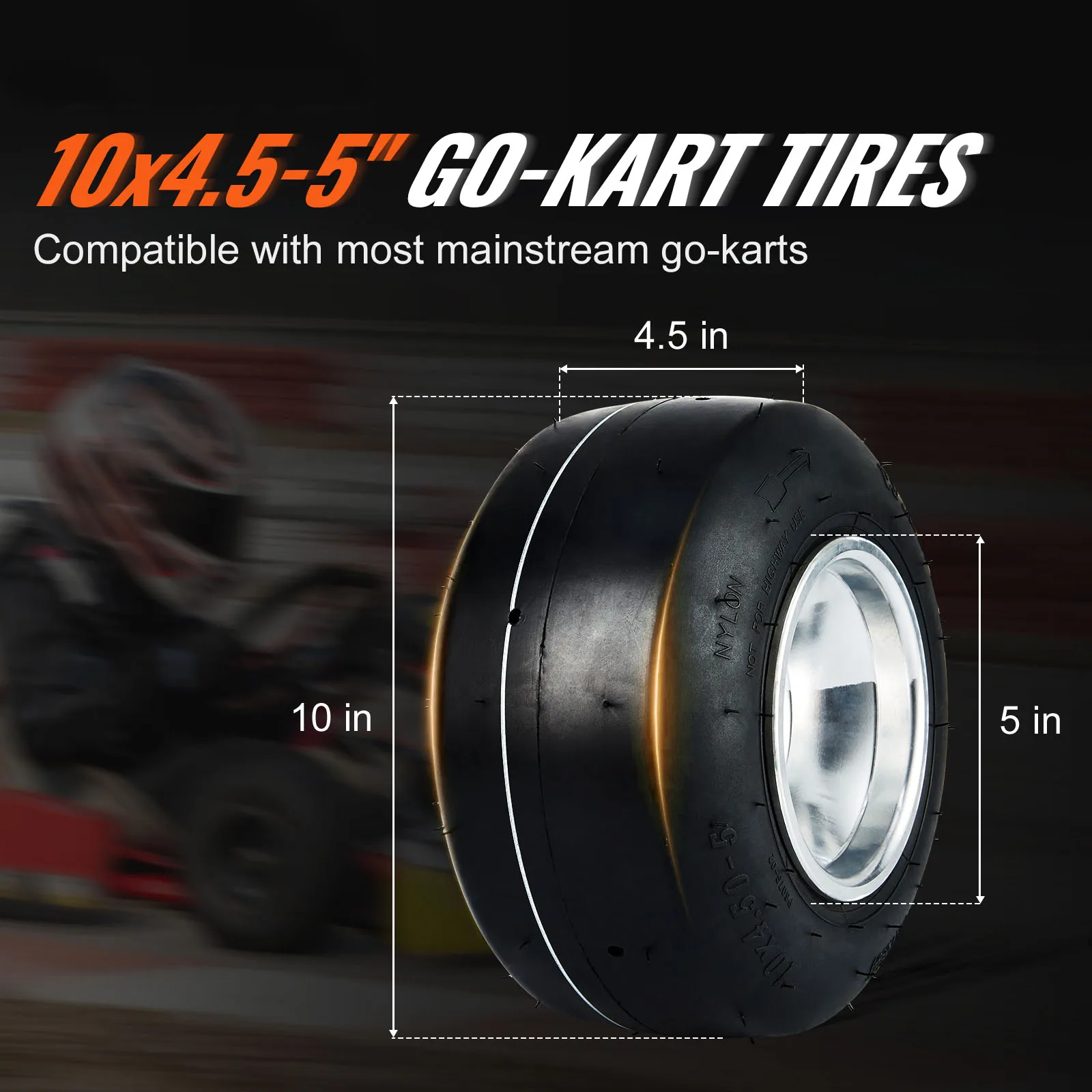 SucceBuy Go Kart Tires and Rims 2-Pack Front/Rear Go Kart Wheels Aluminum Alloy Rims and Rubber Tires Replacement Pneumatic Tire