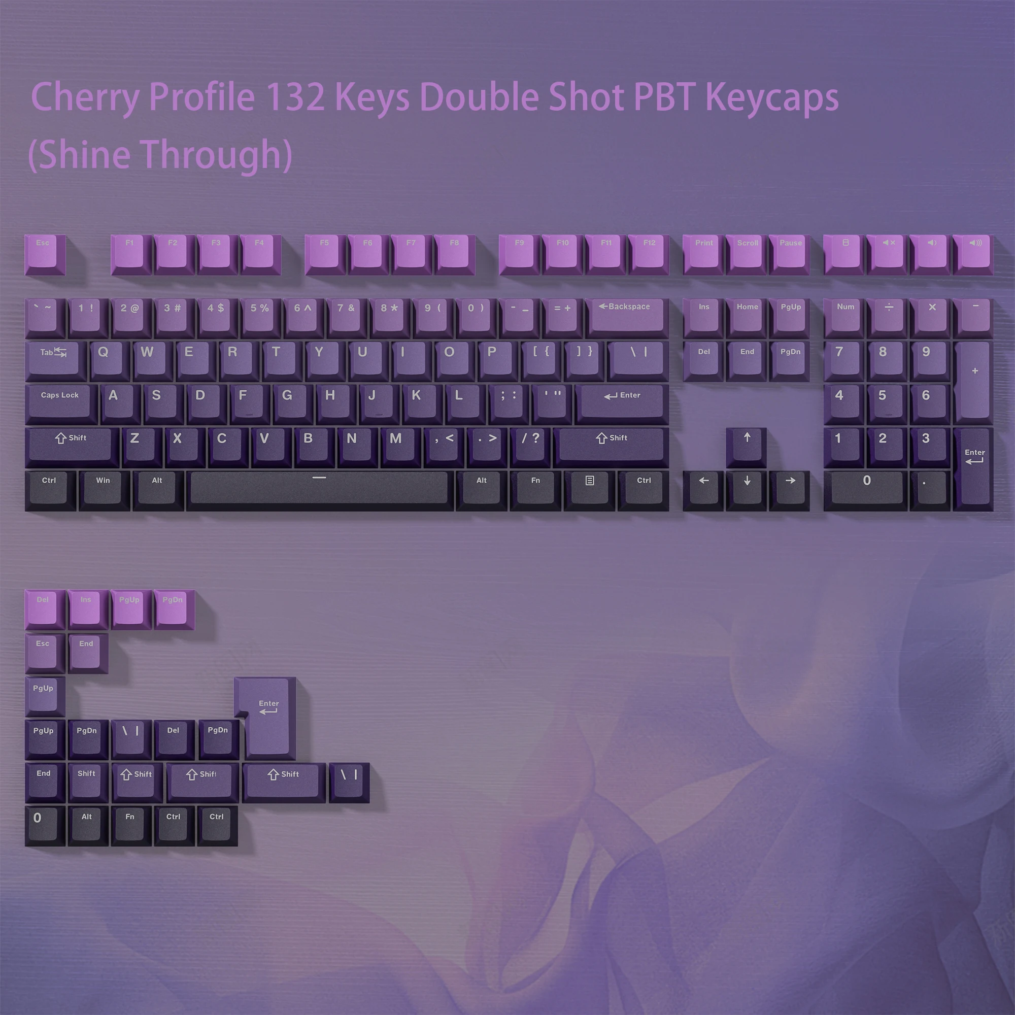132 Key Custom Lavender Purple Double Shot Keycaps Shine Through