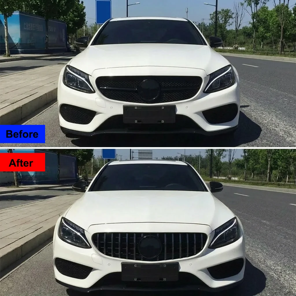 For Mercedes Benz C Class W205 2015-2018 GTR Style Front Racing Grille Chrome Diamond Style Bumper Grill Mesh Hood Grid Car