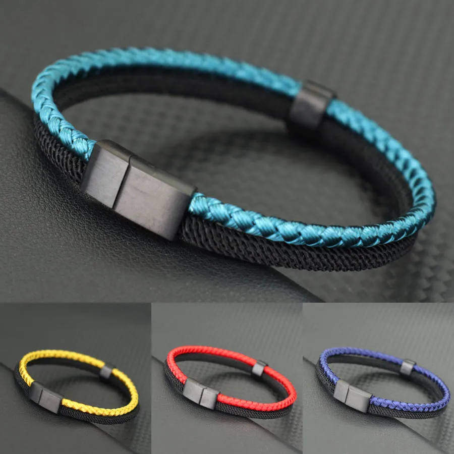Men Bicolor String Wrap Bracelet with Magnet Buckle
