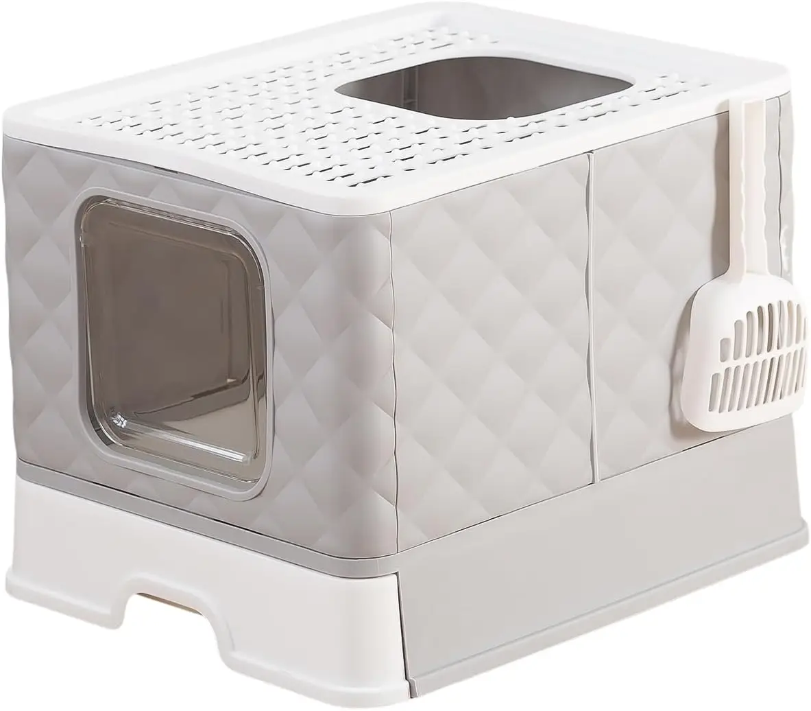 Foldable Cat Litter Box with Top Exit & Front Entry | Jumbo Size Enclosed Design & Built-in Scoop Storage | Splash-Proof Litter