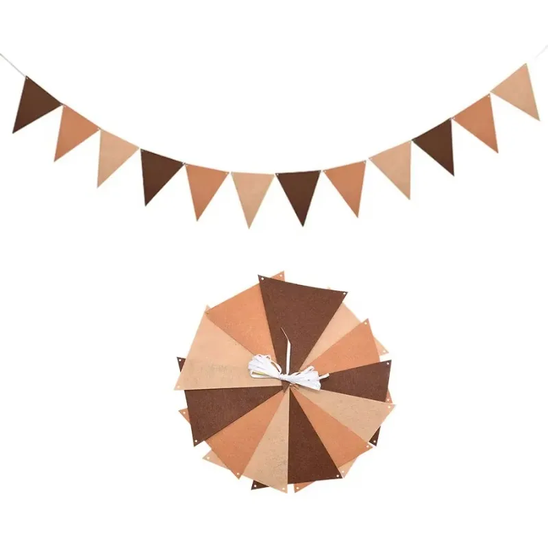 Coffee Brown Felt Pennant Banners Rustic Triangle Fabric Flags for Wedding Christmas Bedroom Wall Decor Vintage Letter Bunting