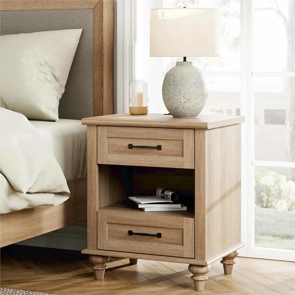 Set of 2 Nightstands with Drawers & Charging Station, 2 Pack with Solid Wood Feet, Nightstands 4
