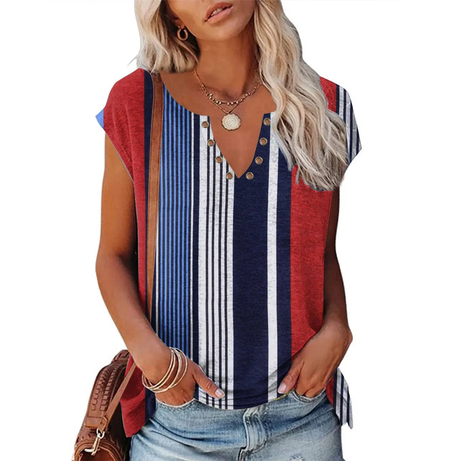 

Women's Spring Summer Striped Lined Printed V Neck Top T Shirt Women Shirts with Long Sleeve T Shirt