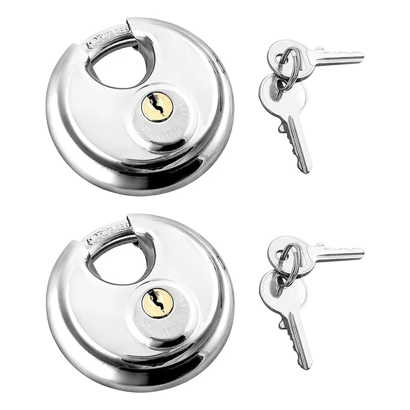 Disc Locks, Heavy Duty Steel Keyed Padlock Disc Storage Locks For Storage Unit Moving Trailers, 3/8Inch Shackle