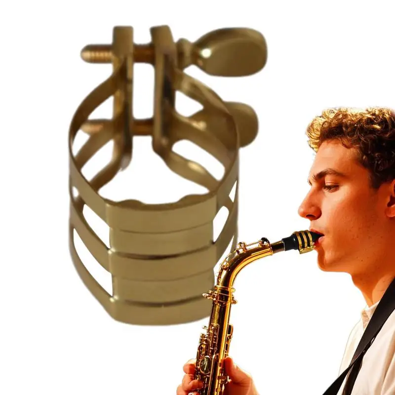 Alto Sax Ligature Gold Sax Mouthpiece Ligature With Double Screw Multi-Functional Portable Saxophone Clip Practicing Accessories