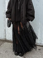 2024 Summer Autumn Women Sexy Lace Skirts Solid High Waist Flare Long Maxi Skirt For Women - Image 2