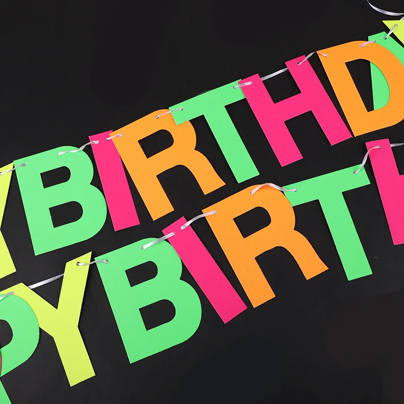 UV Glow Paper Banner Happy Birthday Garland Star Hanging Spirals Neon Party Decoration Favors Wedding Supplies Glow in the Dark