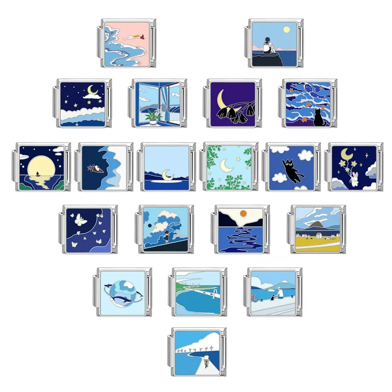 Blue Sea Moon Charm Links Men Women