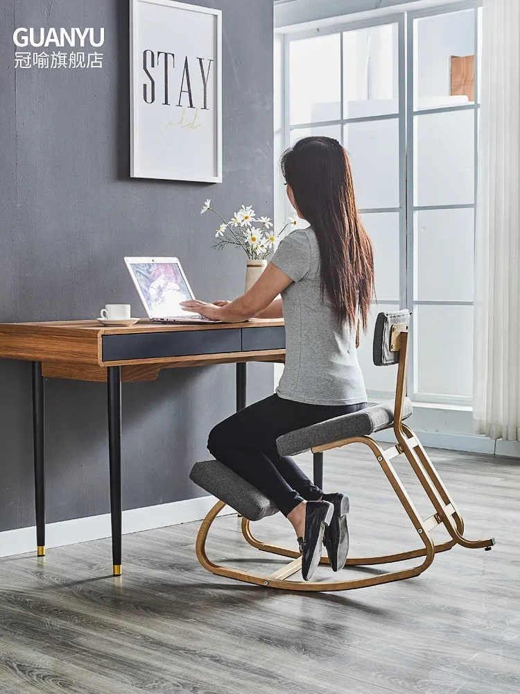 

Качалка деревянный стул на коленях эргономичный стул на коленях с толстой подушкой для улучшения осанки Предотвращение близорукости компьютерный стул