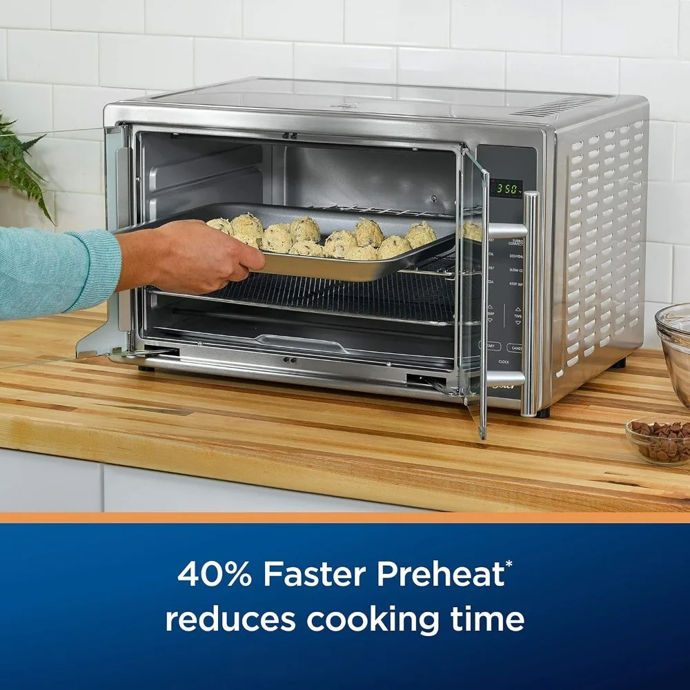 Air fryer oven, countertop toaster, large enough for 2 pizzas, stainless steel French doors, extra large mini oven 4