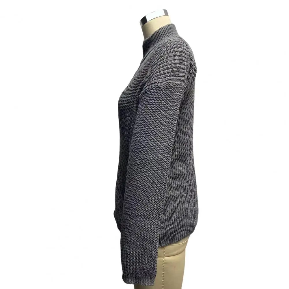 

Comfortable Casual Sweater Stylish Women's Turtleneck Knitted Sweater Zipper Neckline Long Sleeve Pullover Solid for Office
