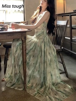 Abito lungo elegante floreale lungo Abito da donna senza maniche a vita alta fluido a trapezio Abito estivo Boho Chic per feste in spiaggia