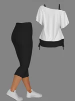 Women Plus Size Two Piece Suit Set Gothic Love Me Letter Skull Fashion One Shoulder Casual Print Set Top and Shorts Outfit 2025 - Image 4