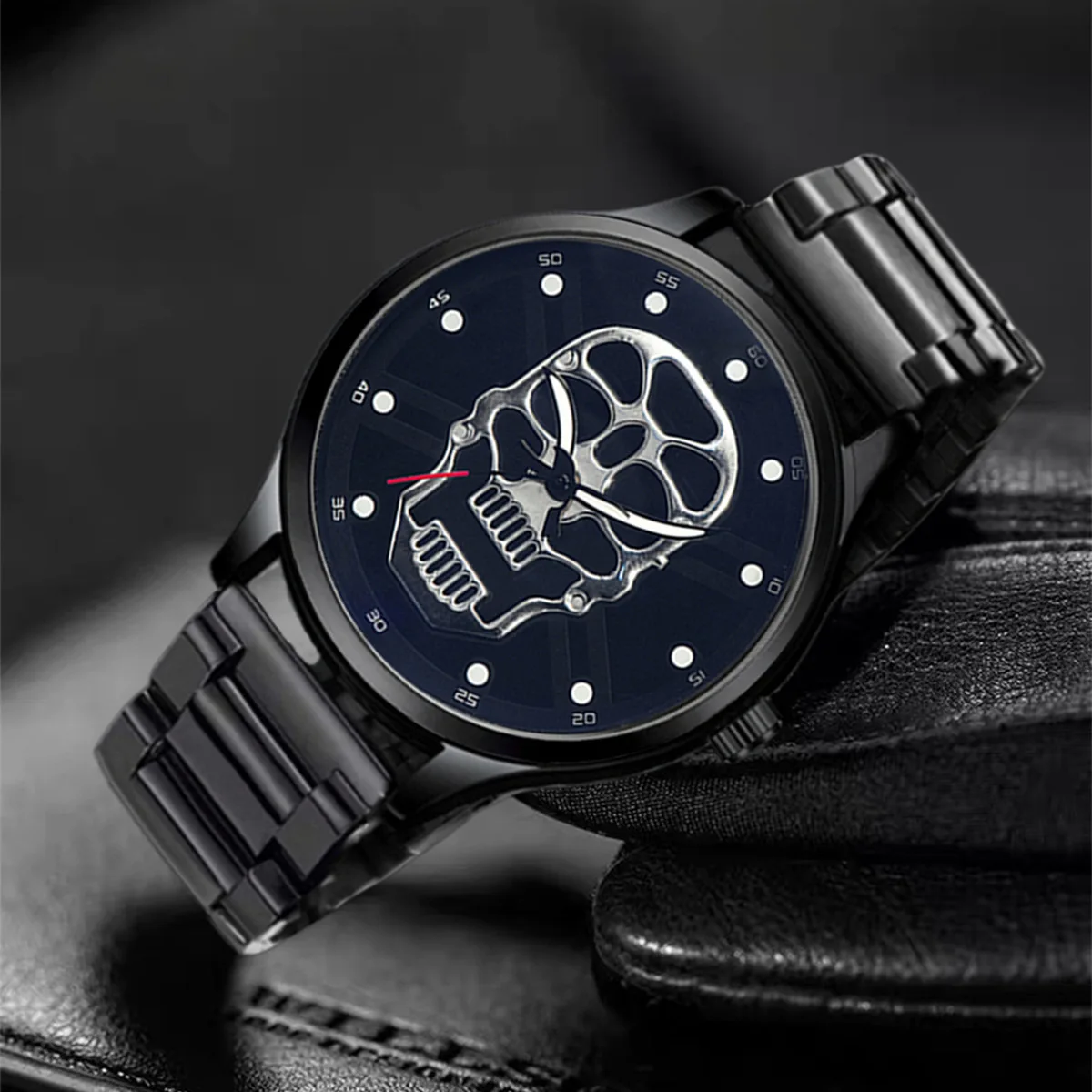 Men Fashion Skull Pattern Watch 2024 High Quality Stainless Steel Quartz Clock Analog Male Casual Military Wristwatch Relogio 4