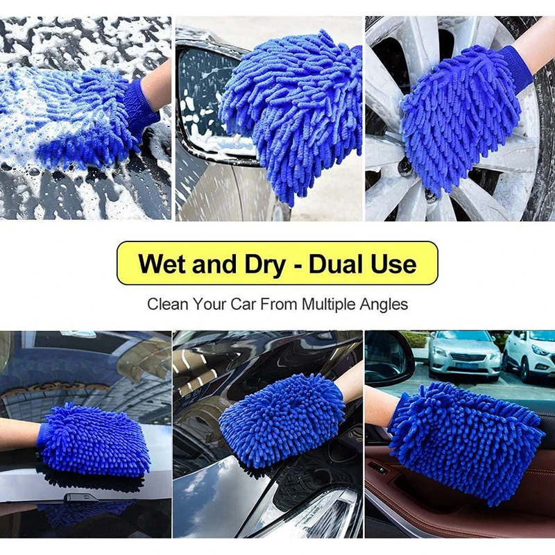Car Washing Gloves Large Size Microfiber Wash Mitt for Car Cleaning Plush Chenille Ultra Absorbent Rag Sponge Kit Accessories
