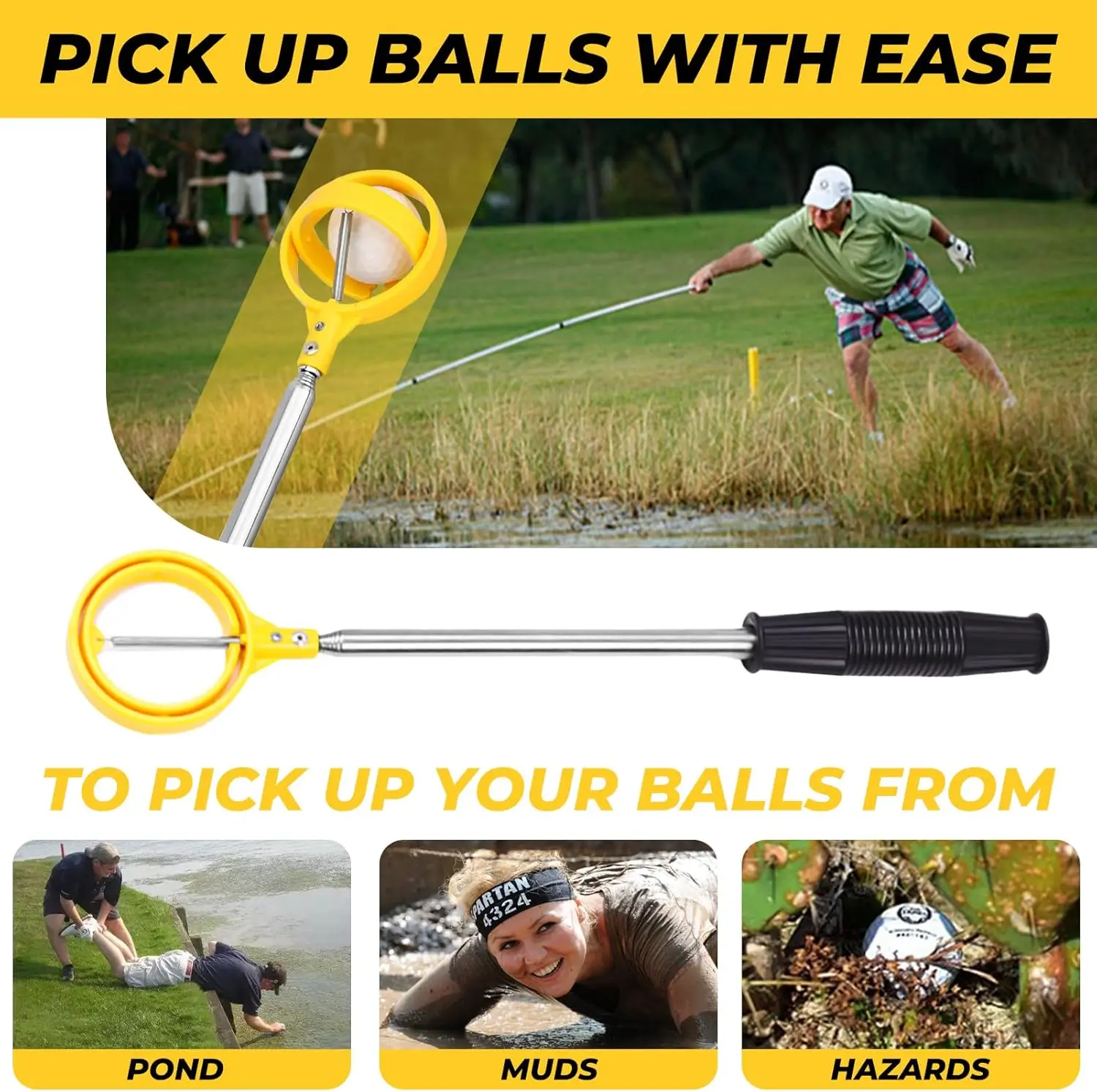 Golf ball grabber, water-based golf ball grabber with telescopic spring release preparation head golf ball grabber tool, 2
