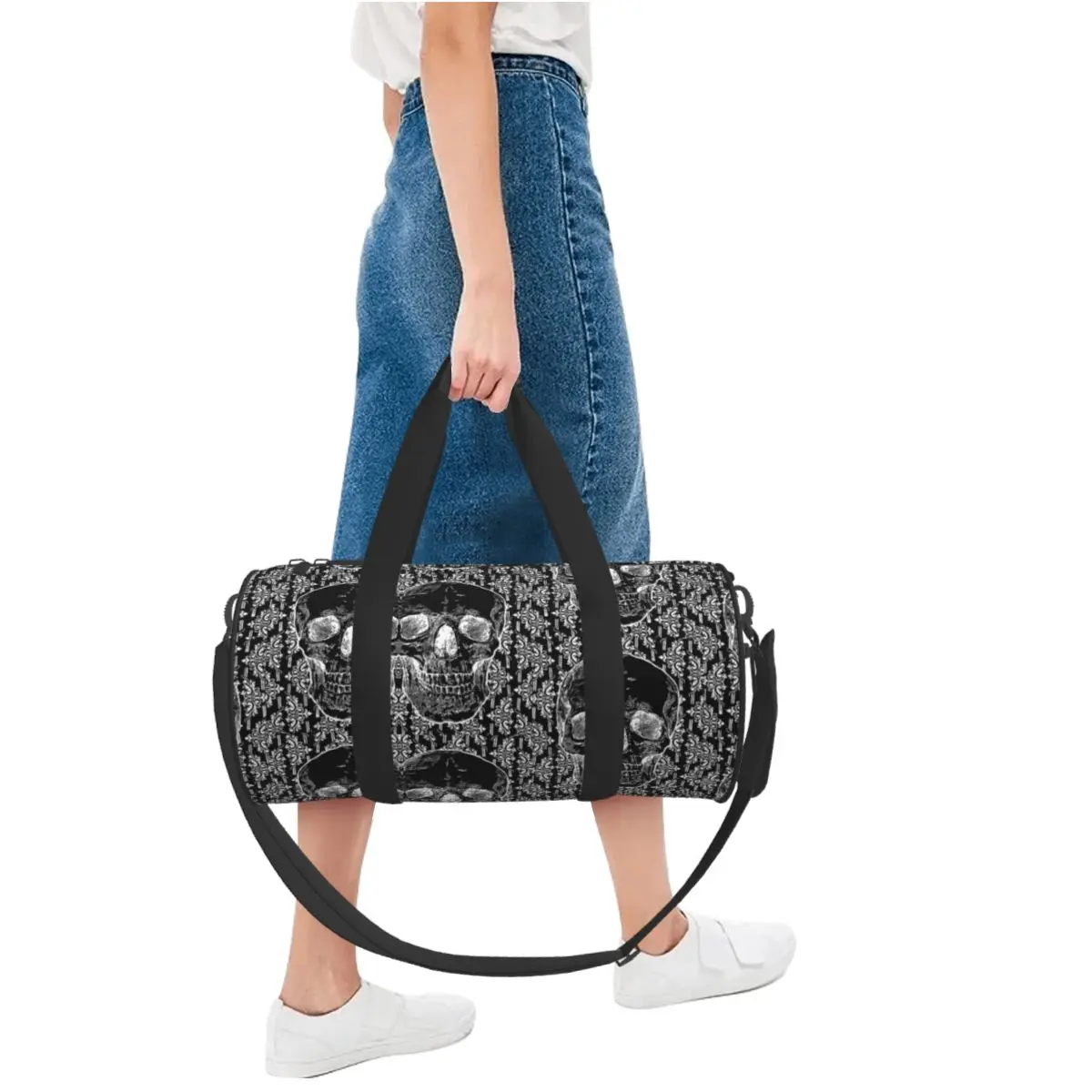 Goth Skull With Weird Flower Sports Bags Cool Training Gym Bag Large Retro Handbags Couple Design Waterproof Fitness Bag 5