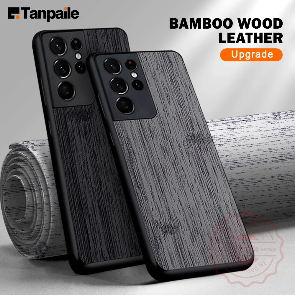 

Tanpaile【Cobbler】Shockproof Bamboo Wood Pattern Leather Phone Case For Samsung S21 S22 Plus Ultra FE 5G Luxury Back Cover Shell