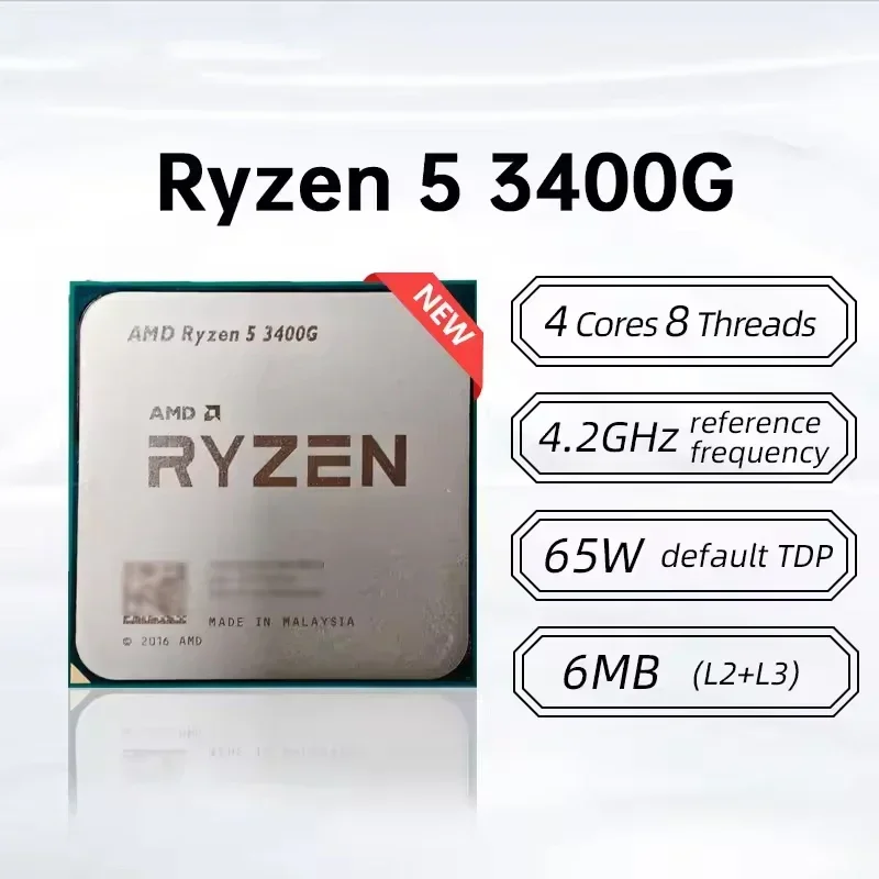 새로운 AMD Ryzen 5 3400G R5 3400g 소켓 AM4 4코어 8스레드 CPU 프로세서 DDR4 PCIe 3.0 TDP 65W (쿨러 미포함)