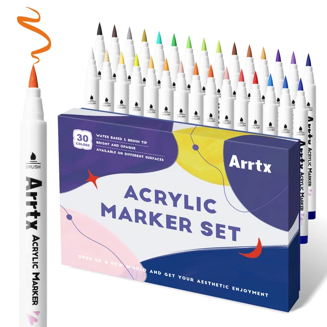 Arrtx-rotuladores acrílicos de 30 colores permanentes, punta de