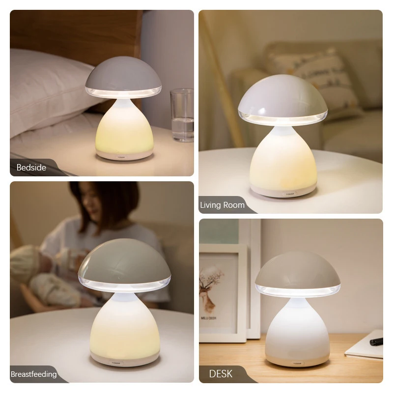 LED 버섯 소형 테이블 램프, 휴대용 USB 충전, 조도 조절 꽃 봉오리 램프, 침실 침대 옆 램프