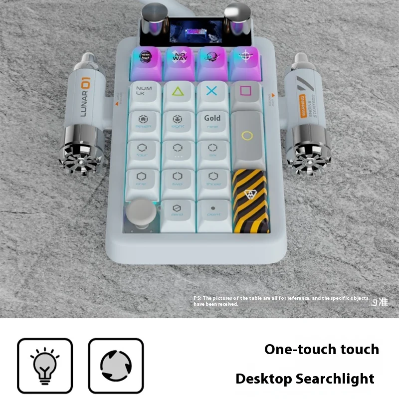 Keysme Lunar02 미니 기계식 키보드, 무선 블루투스, 3 가지 모드, 컬러 스크린, 프로그래밍 가능한 손잡이, 노트북 키보드 액세서리