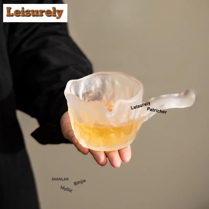 220ml Lotus Pond Moonlight Glass Side Handle Tea Pitcher Pour Tea Cha Hai Dispenser Justice Cup Fair Mug Tableware Supplies Gift