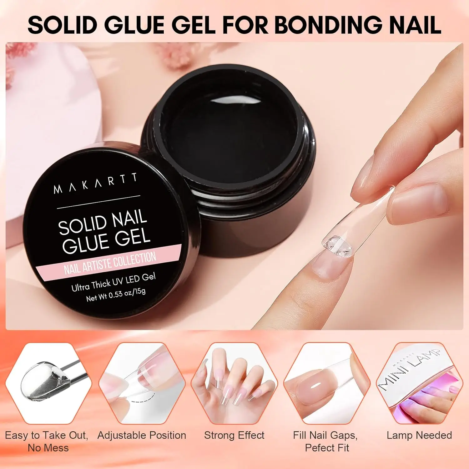 Nail Glue Makartt Solid Nail Gel For Acrylic Nail Tips Glue Gel Curing Needed UV Cured For Press On Nails Fake Nails Solid Adhesive