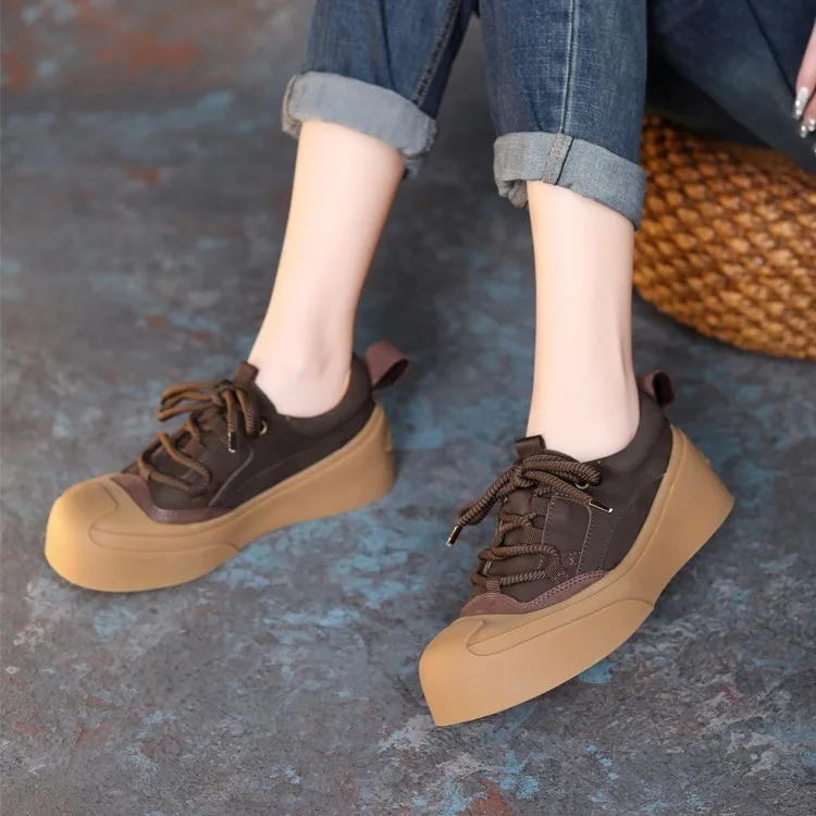 

Birkuir Lace Up Shoes For Women Mixed Colors 5cm Platform Flats Sneakers Genuine Leather Luxury Handmade Sewn Shoes for Ladies