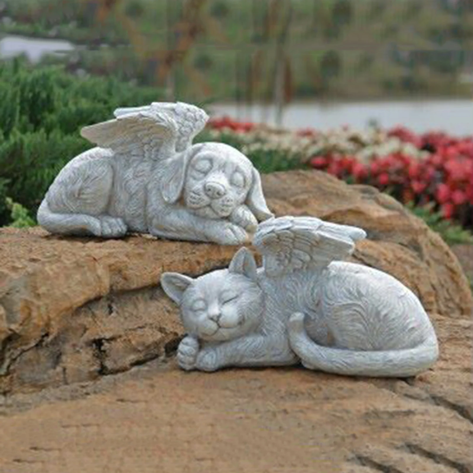 Angel Pet Statue Super Cute Sleeping Cat/Dog In Angel Wing Angel Beast,Guardian Of The Dead Souls Resin Garden Decor Ornaments