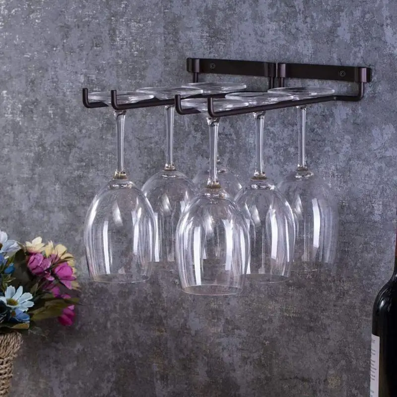 Wine Glass Hanging Rack with Screws Wall Mount Wine Glass Holder Hanger Storage for Bar Kitchen Wine Glass Rack Mug Hanger 4